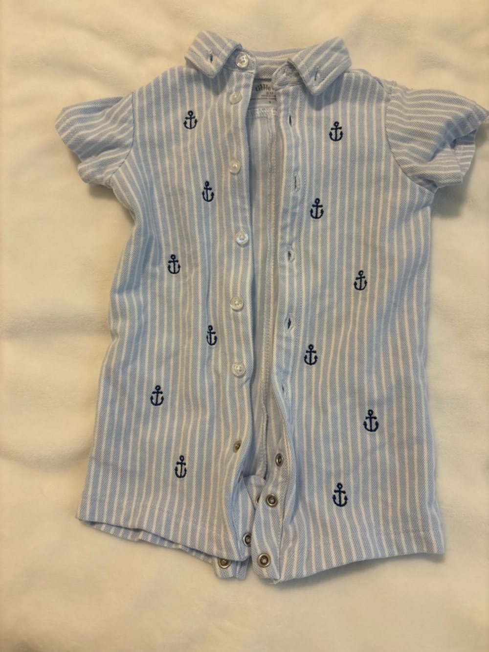 Baby’s Striped Anchor One-Piece Romper - Light Blue - size 6month